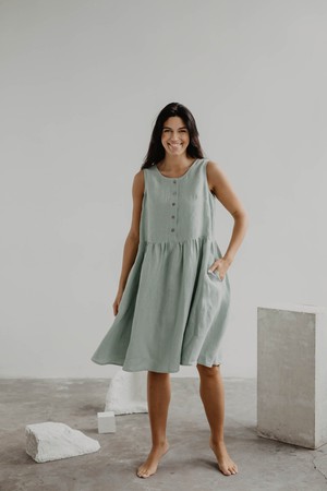 Hazel linen sleeveless summer dress in Sage Green from AmourLinen