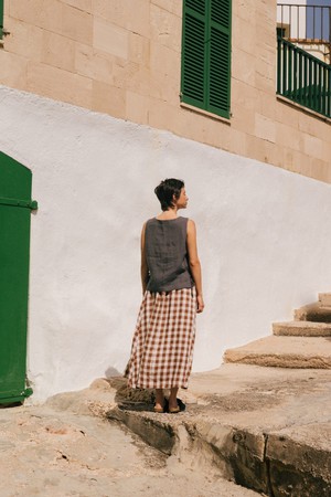 Mona maxi linen skirt in Mocha Gingham from AmourLinen