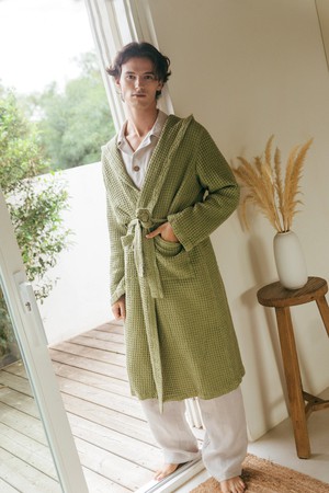 Men's waffle bathrobe in Moss Green from AmourLinen