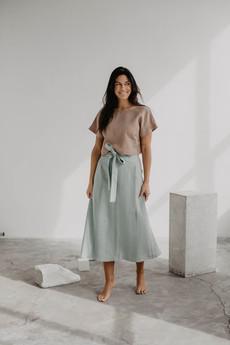 Iris linen wrap skirt in Sage Green via AmourLinen