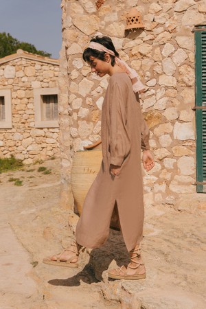 Amalia long linen dress in Rosy Brown from AmourLinen