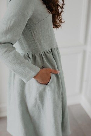 Lapland mid length linen dress in Sage Green from AmourLinen