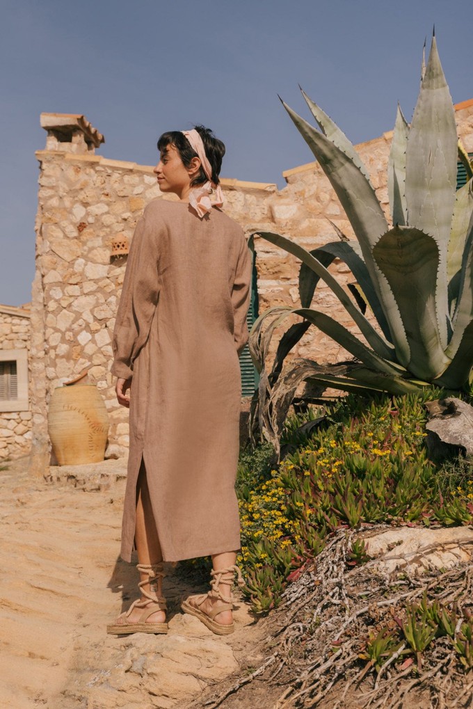 Amalia long linen dress in Rosy Brown from AmourLinen