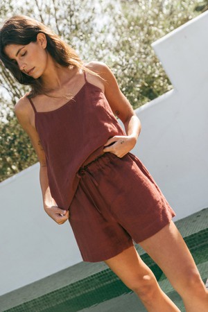 Pajama set NIGHT OWL in Terracotta from AmourLinen