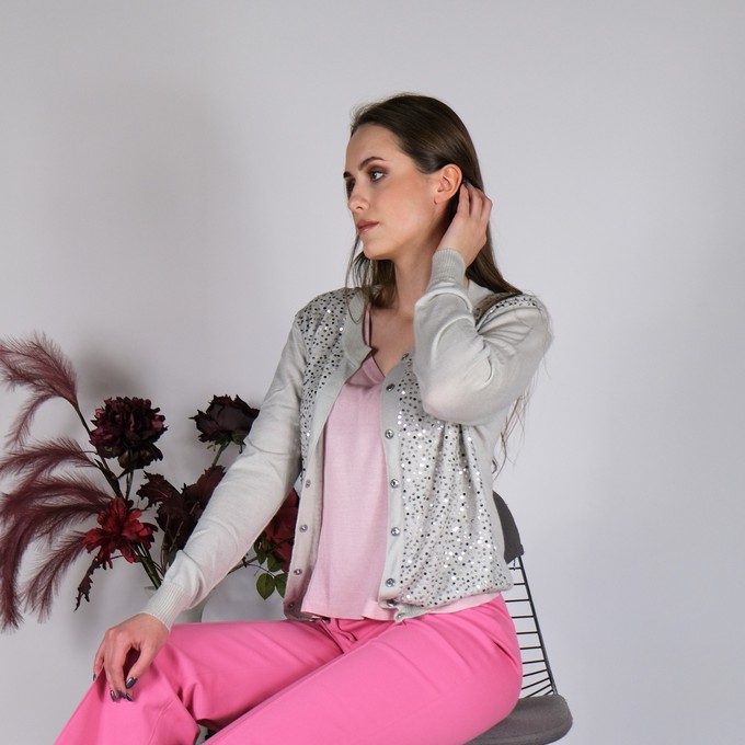 Grey Sequin Cashmere Cardigan from Asneh