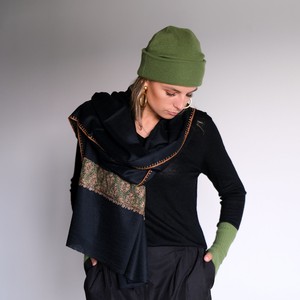 Black Cashmere Scarf with Rustic Embroidery from Asneh