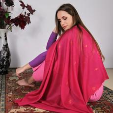Red Cashmere Shawl with Embroidery via Asneh