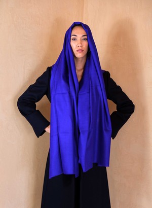 Large Blue Cashmere Shawl with Purple Hue from Asneh