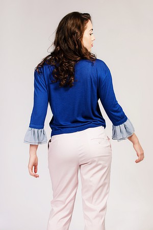 Agnes Blue Ruffle-trimmed silk / cashmere top from Asneh