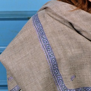 Natural Cashmere Shawl with Floral Embroidery from Asneh