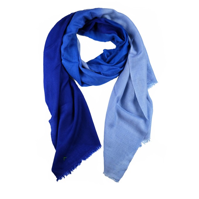 Blue Ombre Shaded Cashmere Scarf – Handwoven from Asneh