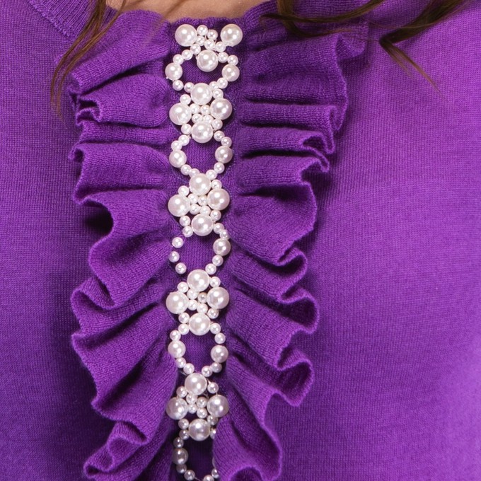 Purple Cashmere Sweater with Ruffles and Pearls from Asneh