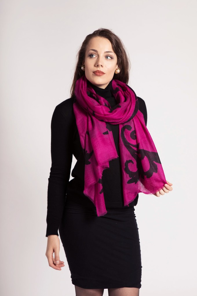 Pink Cashmere Scarf With Black Print from Asneh
