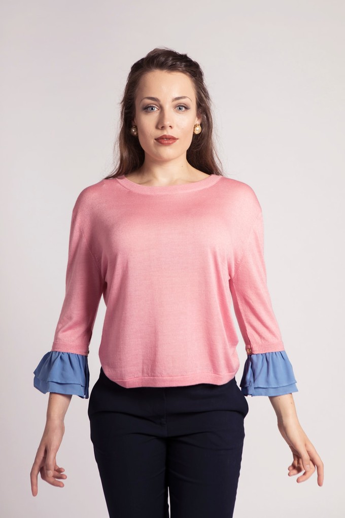Agnes Candy Pink Ruffle-trimmed silk / cashmere top from Asneh