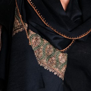 Black Cashmere Scarf with Rustic Embroidery from Asneh