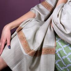 Cream Beige Cashmere Scarf with Orange and Green via Asneh