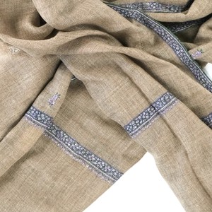 Natural Cashmere Shawl with Floral Embroidery from Asneh