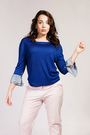Agnes Blue Ruffle-trimmed silk / cashmere top from Asneh