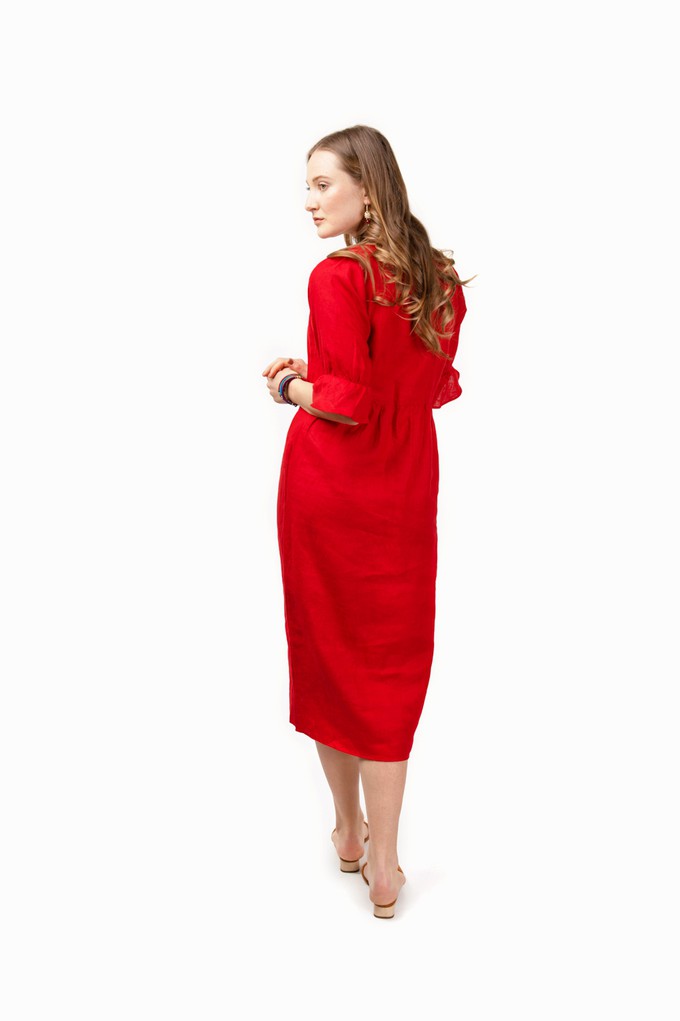 Natalie red midi linen dress from Asneh