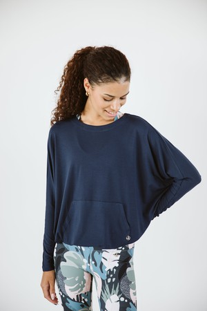 Long Sleeve Top with Kangaroo Pocket / Navy from Audella Athleisure