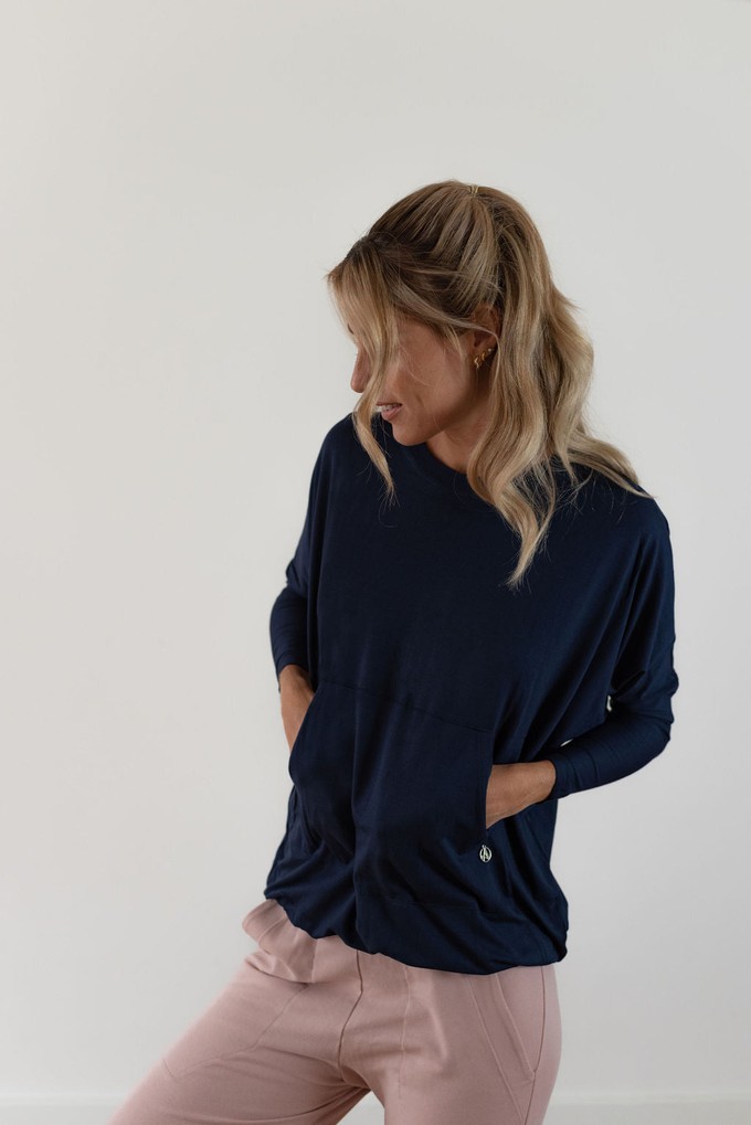 Long Sleeve Top with Kangaroo Pocket / Navy from Audella Athleisure