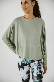 Long Sleeve Top with Kangaroo Pocket / Lemon Grass via Audella Athleisure