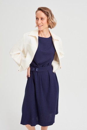 Sati | Midi Dress with Boat Neck in Black-Blue from AYANI