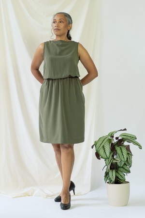 Bella | Sleeveless drapey dress in olive green from AYANI