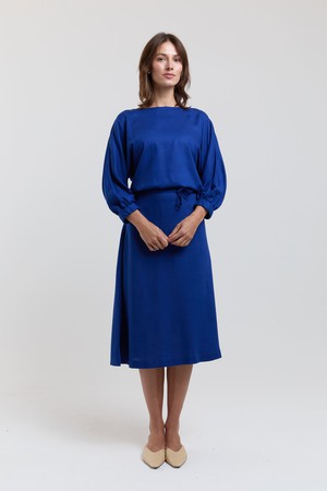 Andrea | Midi Dress with Long Sleeves and Adjustable Waist in Ocean Blue from AYANI