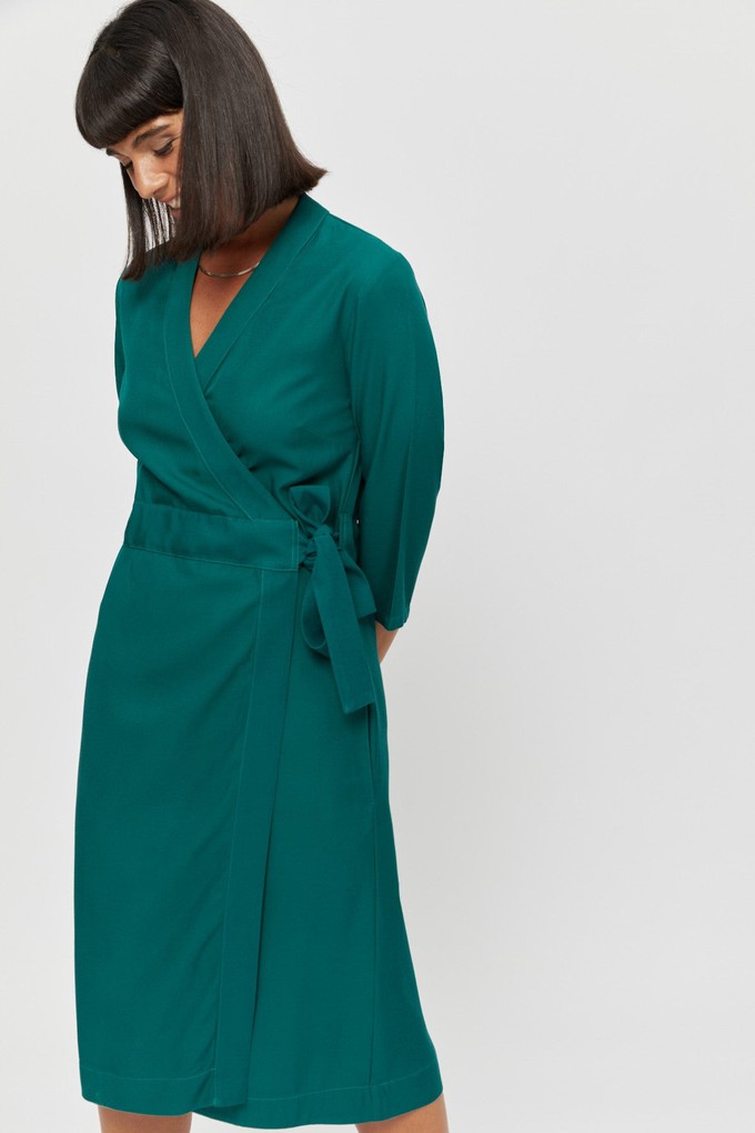 Sandra | Midi Wrap Dress in Emerald Green from AYANI