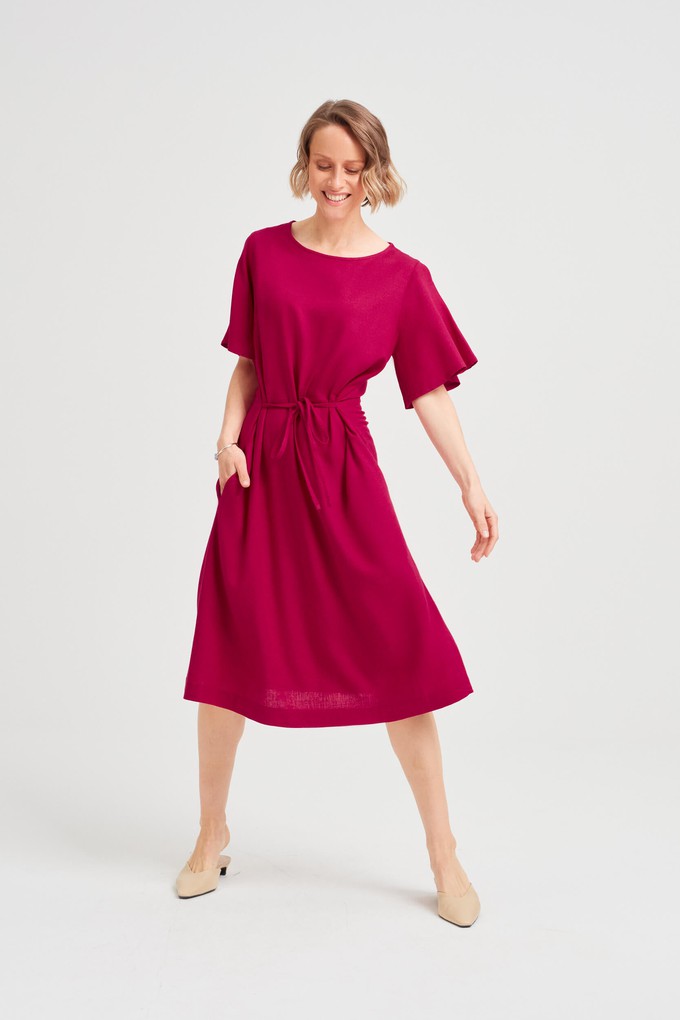 Nika | Round Neck Dress with Butterfly Sleeves in Cherry Red from AYANI