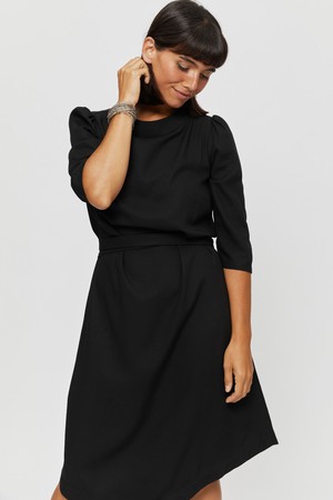 Suzi | Belted Angle Dress with Boat Neckline in Black from AYANI
