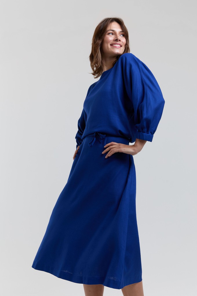 Andrea | Midi Dress with Long Sleeves and Adjustable Waist in Ocean Blue from AYANI