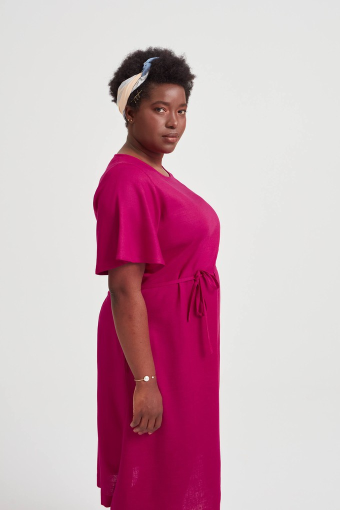 Nika | Round Neck Dress with Butterfly Sleeves in Cherry Red from AYANI