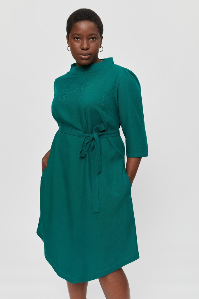 Suzi | Belted Angle Dress with Boat Neckline in Emerald Green from AYANI