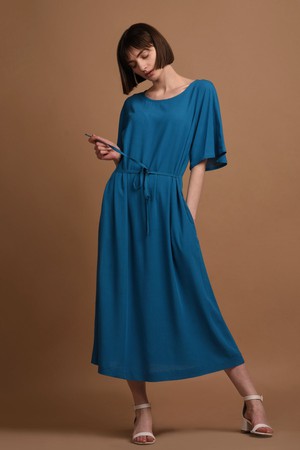 Nika | Round Neck Dress with Butterfly Sleeves in Royal Blue from AYANI