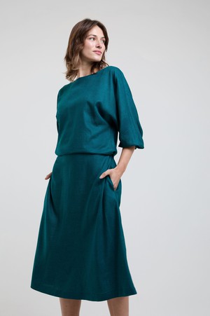 Andrea | Midi Dress with Long Sleeves and Adjustable Waist in Green from AYANI