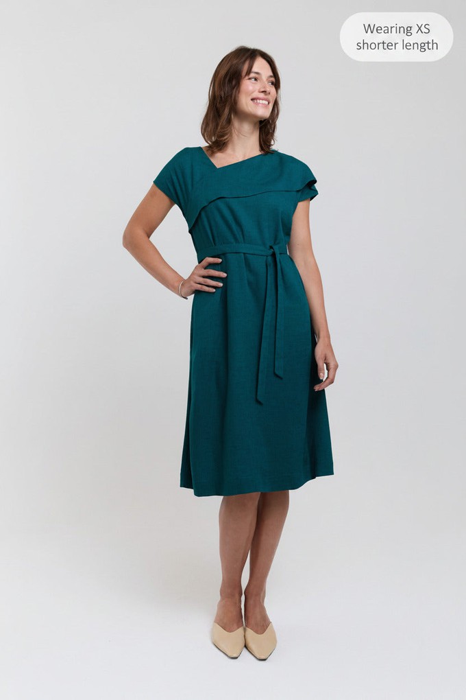 Daniela | Elegant Midi Dress with Soft Ruffle Neckline in Green from AYANI