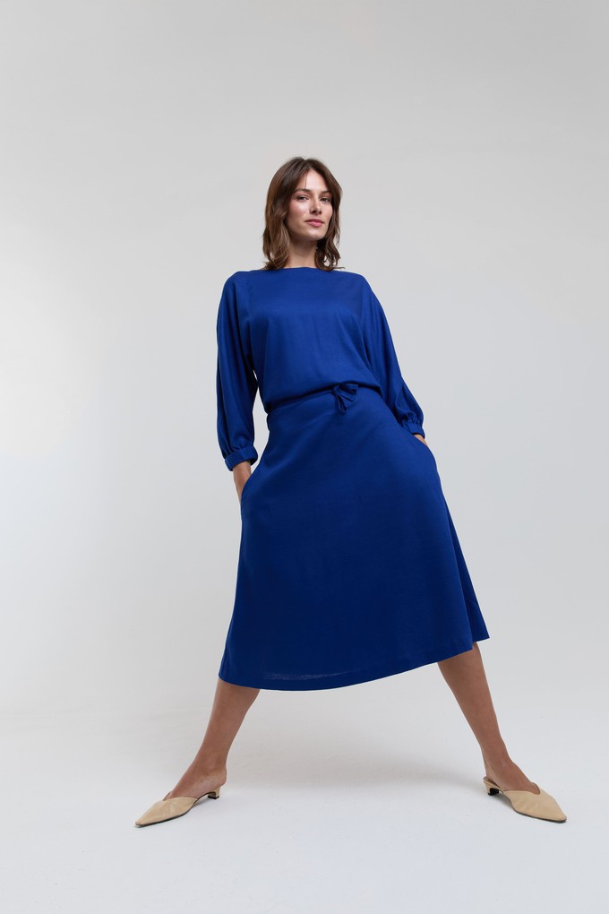 Andrea | Midi Dress with Long Sleeves and Adjustable Waist in Ocean Blue from AYANI