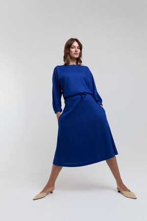 Andrea | Midi Dress with Long Sleeves and Adjustable Waist in Ocean Blue from AYANI