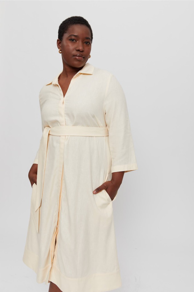 Mariam | Linen Shirt Dress with Wide Belt in Cream from AYANI