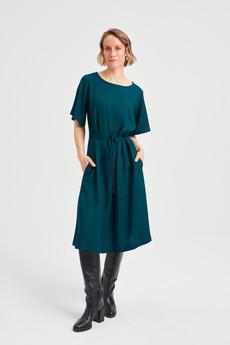 Nika | Round Neck Dress with Butterfly Sleeves in Green via AYANI