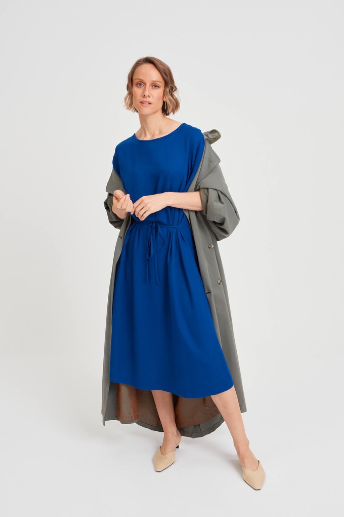 Nika | Round Neck Dress with Butterfly Sleeves in Ocean Blue from AYANI