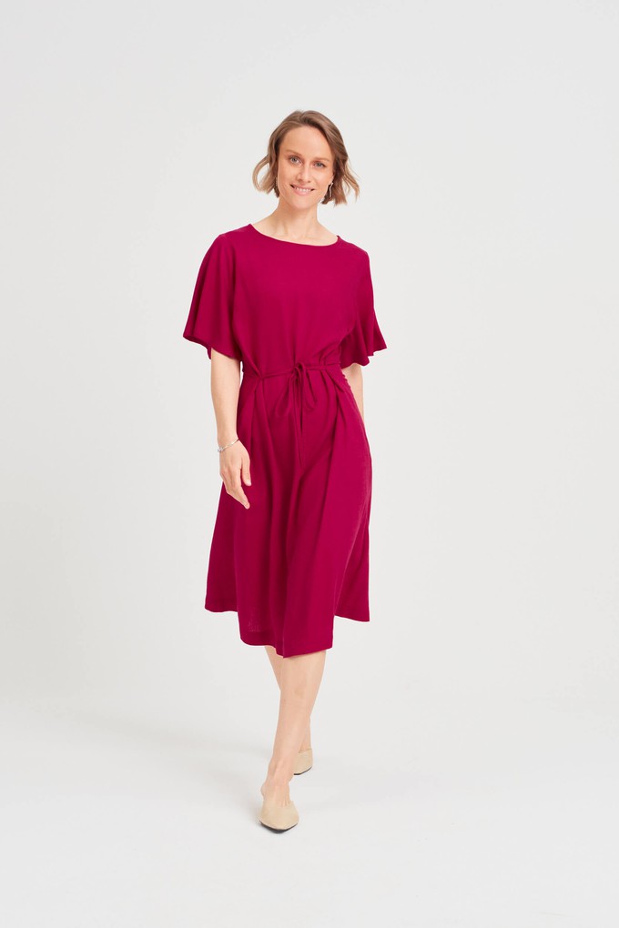 Nika | Round Neck Dress with Butterfly Sleeves in Cherry Red from AYANI