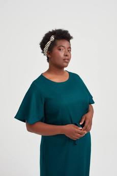 Nika | Round Neck Dress with Butterfly Sleeves in Green via AYANI