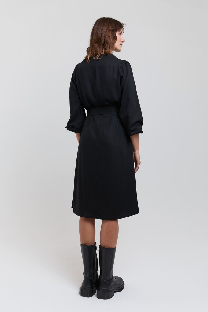 Mia | Belted Dress with Pleated Sleeves and Standing Collar in Black from AYANI