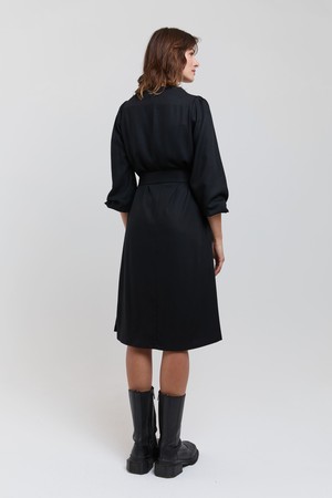 Mia | Belted Dress with Pleated Sleeves and Standing Collar in Black from AYANI