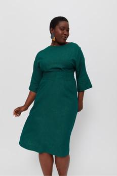 Mane | Elegant Midi Dress with Kimono Belt in Green via AYANI