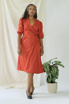 Isabel | Wrap Dress with balloon sleeves in Aperol from AYANI