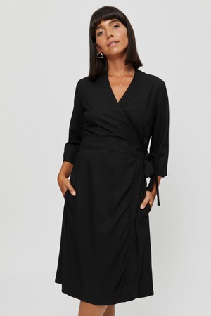 Sandra | Midi Wrap Dress in Black from AYANI